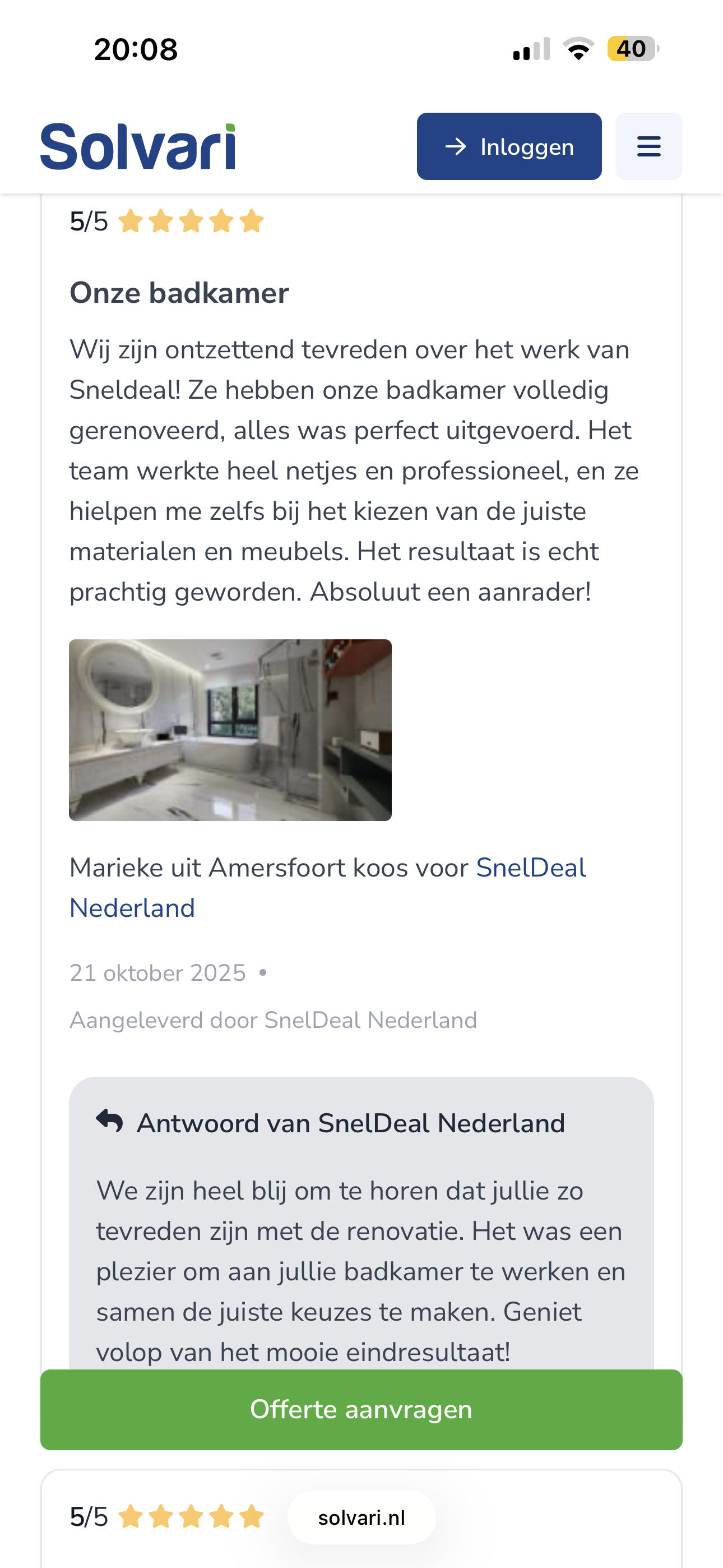 WhatsApp-gesprek met klant Fiona, blij met de badkamer