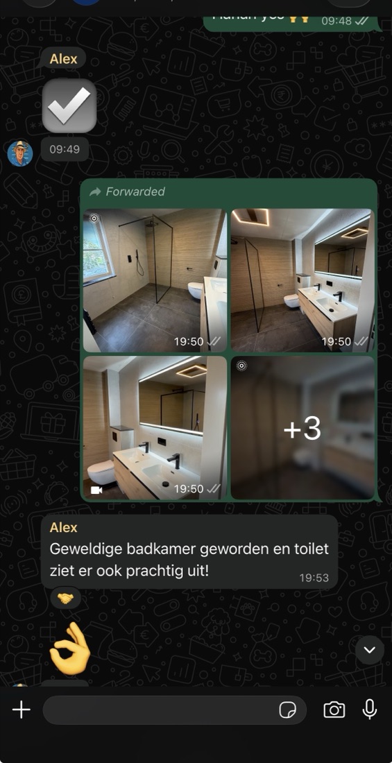 WhatsApp-gesprek met klant Delano over de oplevering
